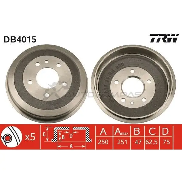 Тормозной барабан TRW 3322937075003 O5 BAF 1522795 db4015 - Изображение 1