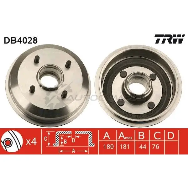 Тормозной барабан TRW 1522806 3322937075126 db4028 B H623 - Изображение 1