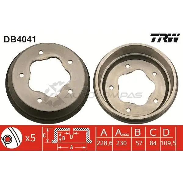 Тормозной барабан TRW U I5VW 1522820 db4041 3322937075218 - Изображение 1