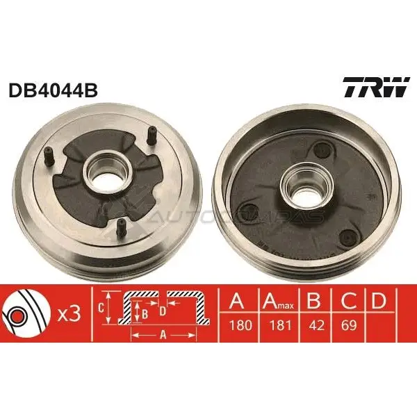 Тормозной барабан TRW 1522824 3322937135110 db4044b 90W 3P