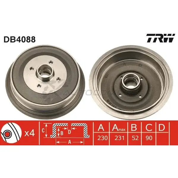 Тормозной барабан TRW 10CEYP 9 3322937075591 db4088 1522864 - Изображение 1