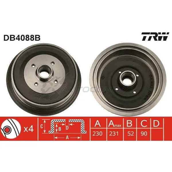 Тормозной барабан TRW 3322937134717 db4088b 1522865 YWJI5 H