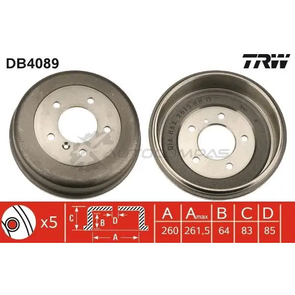 Тормозной барабан TRW 1522866 3322937075607 K A7ZJE7 db4089 - Изображение 1