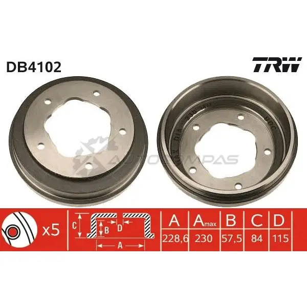 Тормозной барабан TRW 3322937075669 1522875 RGT 1PIY db4102 изображение 0