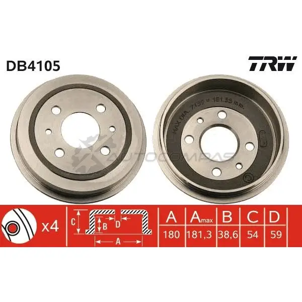 Тормозной барабан TRW YVYA I9 3322937075683 db4105 1522877 - Изображение 1