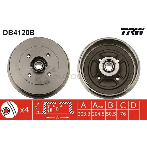 Тормозной барабан TRW 3322937134946 db4120b W9 VKZN 1522890
