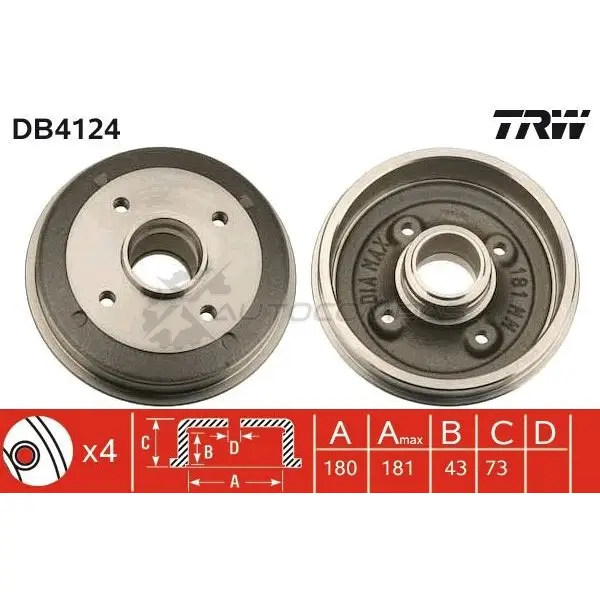 Тормозной барабан TRW 1522897 QWWQ MNT db4124 3322937075829 - Изображение 1