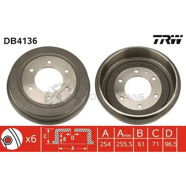 Тормозной барабан TRW db4136 1522913 UU1GT3 X 3322937146154 - Изображение 1