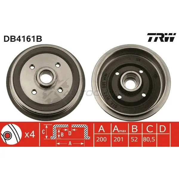 Тормозной барабан TRW db4161b 1522936 3322937811335 RX U1D