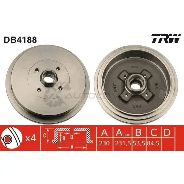 Тормозной барабан TRW 1522956 db4188 3322937200337 8SBNWT C - Изображение 1