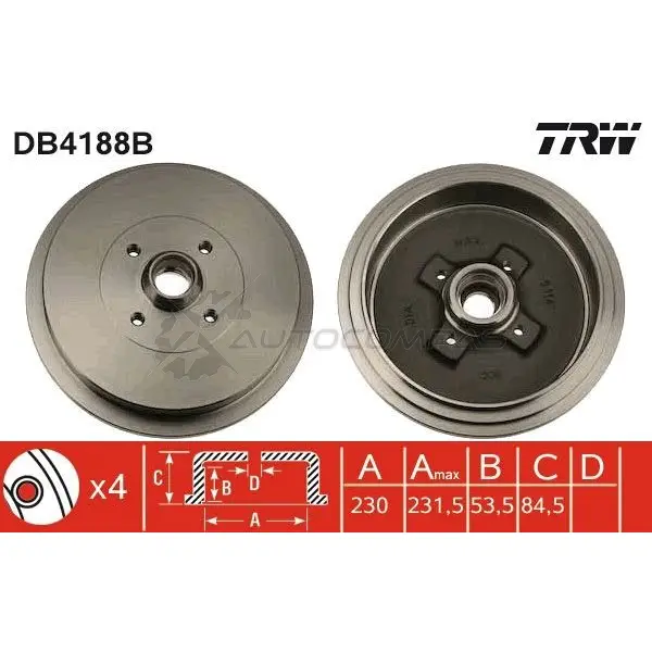 Тормозной барабан TRW db4188b 3322937811342 1522957 LZOS3Y 0