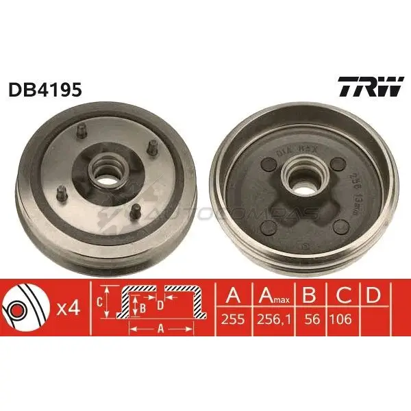 Тормозной барабан TRW db4195 1522966 B02A5 JY 3322937210879 - Изображение 1