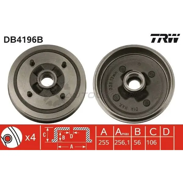 Тормозной барабан TRW 3322937811397 db4196b 9A2 OE1 1522969 изображение 0