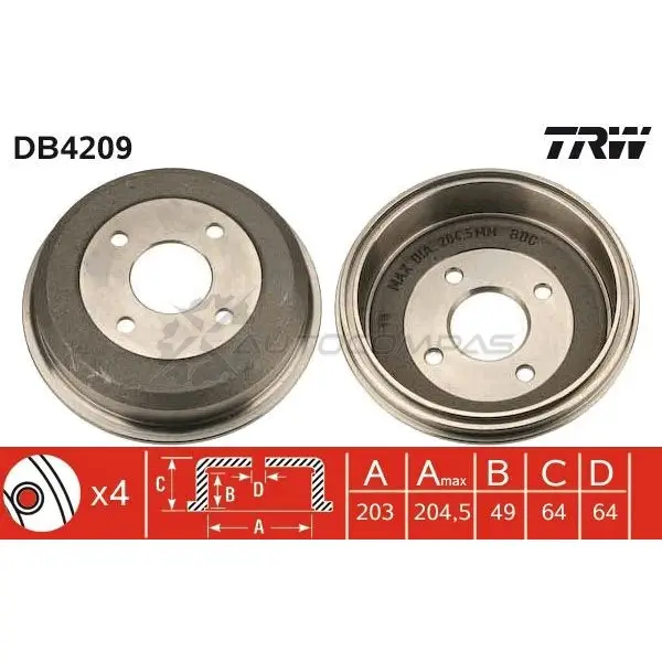 Тормозной барабан TRW 1KYW T db4209 1522977 3322937216734 - Изображение 1