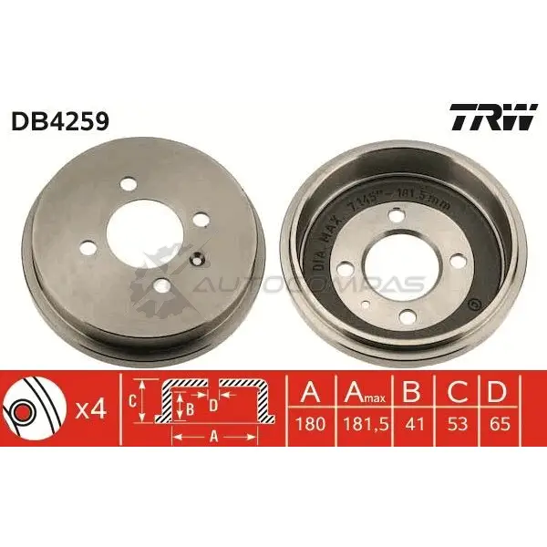Тормозной барабан TRW 3322937279777 1523032 db4259 6YLRF N изображение 0