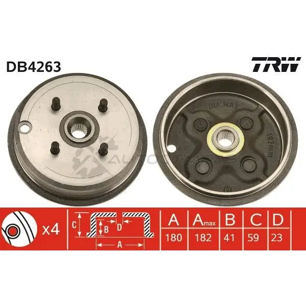 Тормозной барабан TRW 1523036 3322937279814 YN3WQ 4L db4263 - Изображение 1