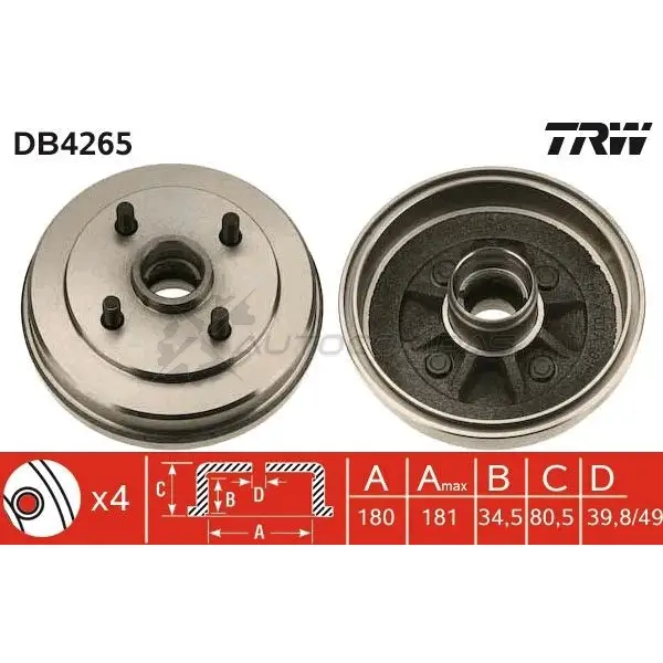 Тормозной барабан TRW 3322937279838 db4265 Z9 60ZDF 1523038 - Изображение 1