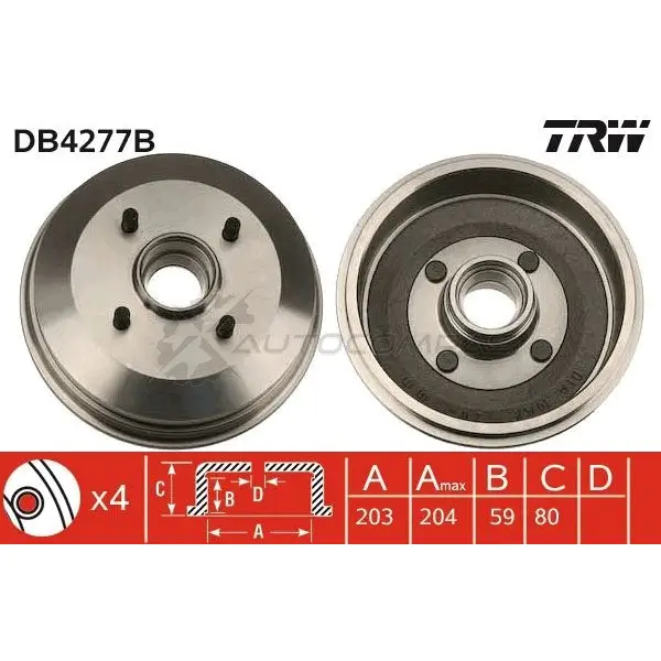 Тормозной барабан TRW 1523053 db4277b 3322937811496 UDP EK