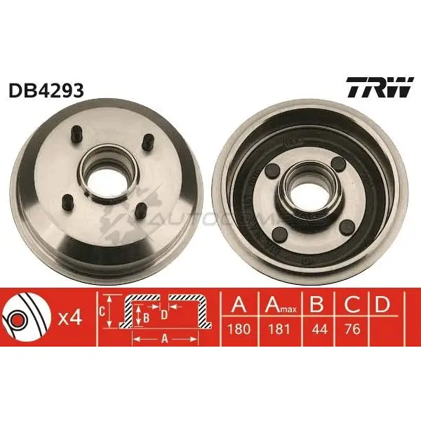 Тормозной барабан TRW 1523071 4 Q5BHT7 3322937322367 db4293 - Изображение 1