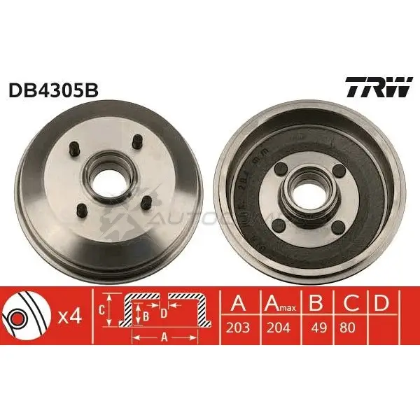 Тормозной барабан TRW 1523090 9L IPFYH db4305b 3322937811175 изображение 0