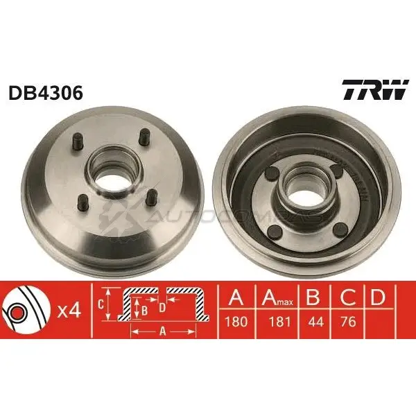 Тормозной барабан TRW db4306 1523091 3322937322701 5T RR4ER изображение 0