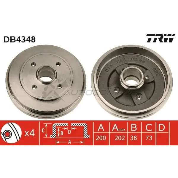 Тормозной барабан TRW 3322937559978 db4348 1523139 GFYY Y изображение 0