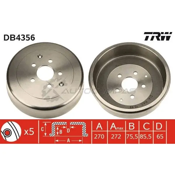 Тормозной барабан TRW 3322937559985 1523148 WQI1 W db4356 изображение 0