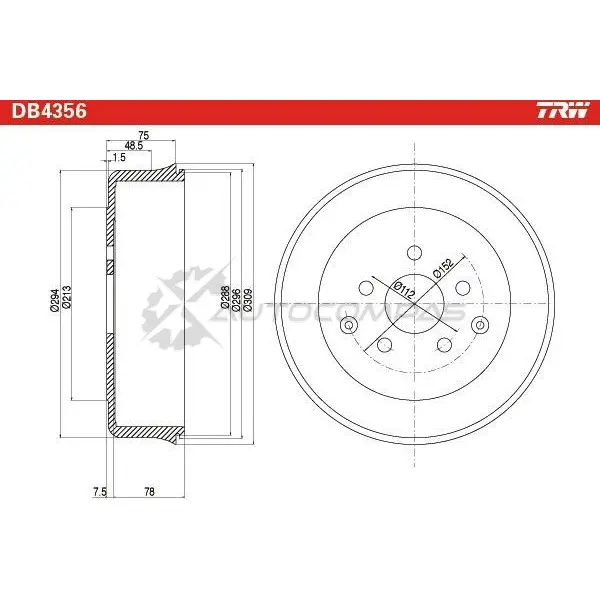 Тормозной барабан TRW 3322937559985 1523148 WQI1 W db4356 изображение 1