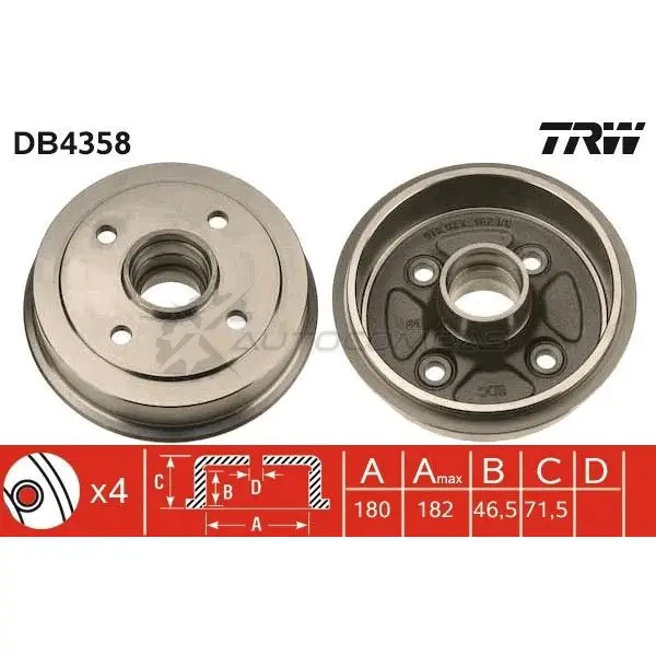 Тормозной барабан TRW 1523150 db4358 3322937560059 LD MYADE - Изображение 1