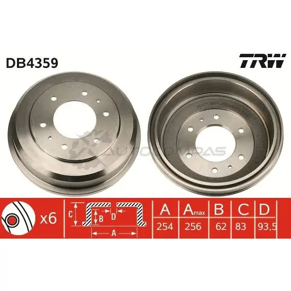 Тормозной барабан TRW db4359 3322937559770 1523151 NM0S2D 7 - Изображение 1