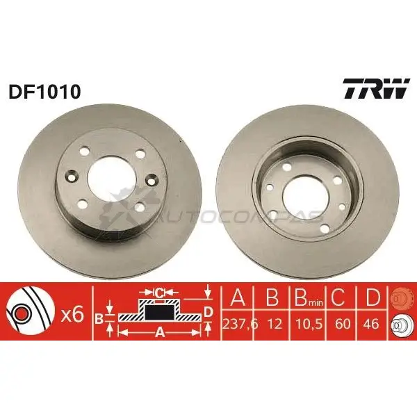 Тормозной диск TRW 1523231 df1010 3322936101000 6KP K2P изображение 0