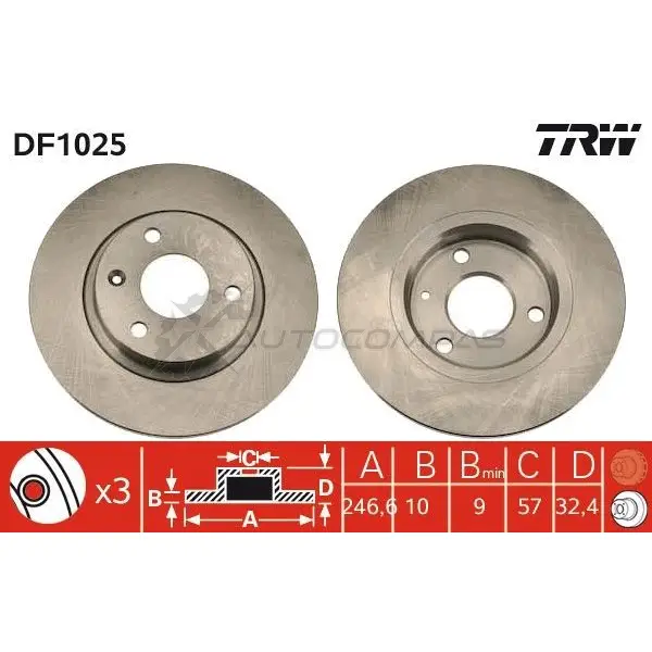 Тормозной диск TRW C 9LT2S 1523245 df1025 3322936102502 - Изображение 1