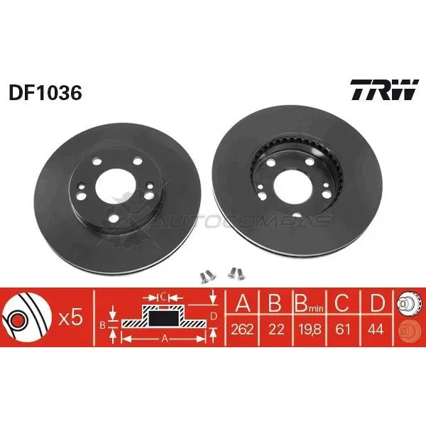 Тормозной диск TRW df1036 S35K 99 3322936103608 1523254 изображение 0