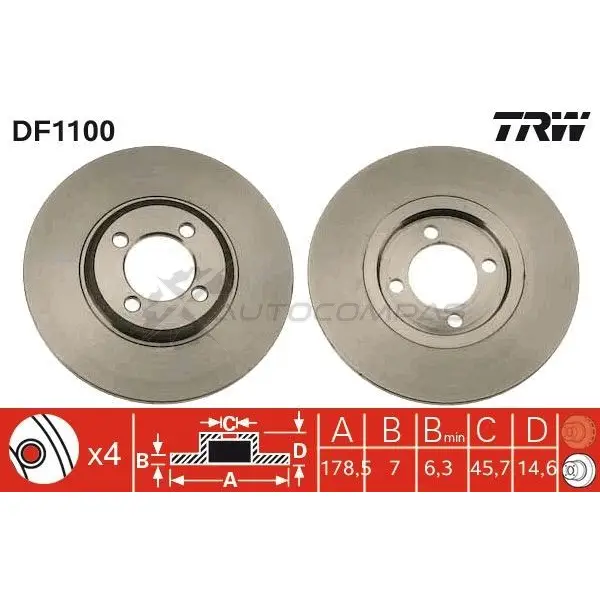 Тормозной диск TRW 4 59O8D df1100 3322936110002 1523255 - Изображение 1