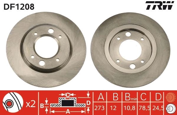 Тормозной диск TRW 3322936120803 DF1208 1523270 1CU9PO D изображение 0