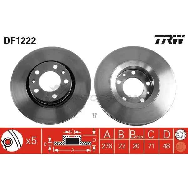 Тормозной диск TRW NB 1QQQK df1222 1523279 3322936122203 - Изображение 1