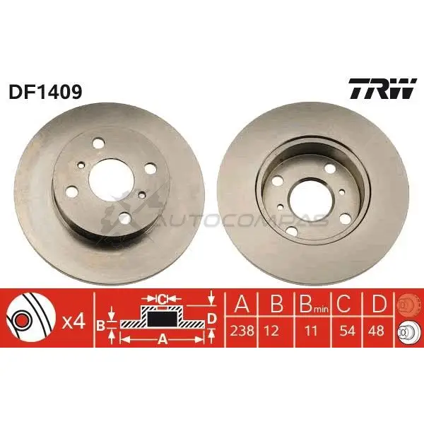 Тормозной диск TRW 311Y0 8 3322936140900 1523288 df1409 - Изображение 1