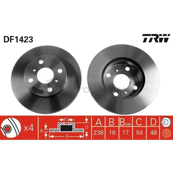 Тормозной диск TRW 3322936142300 1523295 df1423 DZ8U 1E7 изображение 0