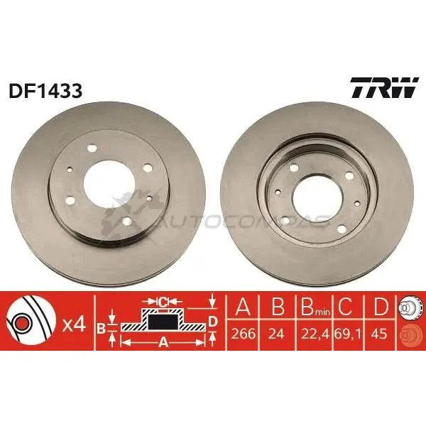 Тормозной диск TRW df1433 1523302 VBFF 8 3322937075966 - Изображение 1