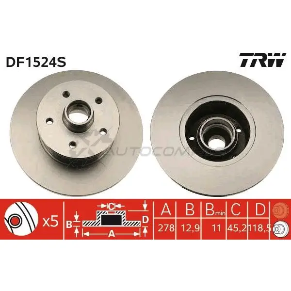 Тормозной диск TRW VA6B B 3322937335411 1523321 df1524s - Изображение 1
