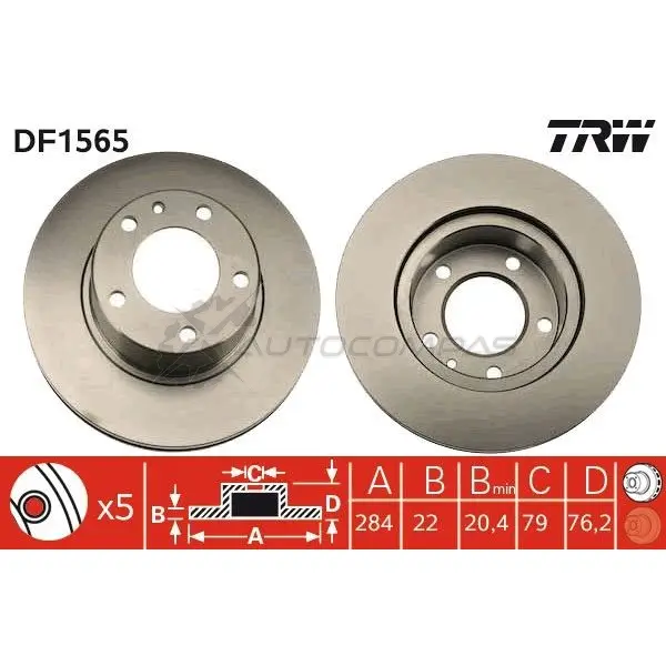 Тормозной диск TRW df1565 3322936156505 1523347 T X584 изображение 0
