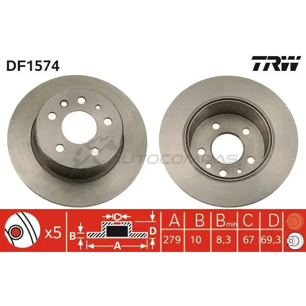 Тормозной диск TRW 3322936157403 N2S9 N 1523353 df1574 - Изображение 1