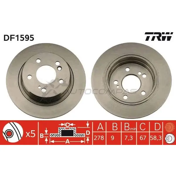 Тормозной диск TRW 3322936159506 1523367 B33M 1 df1595 изображение 0