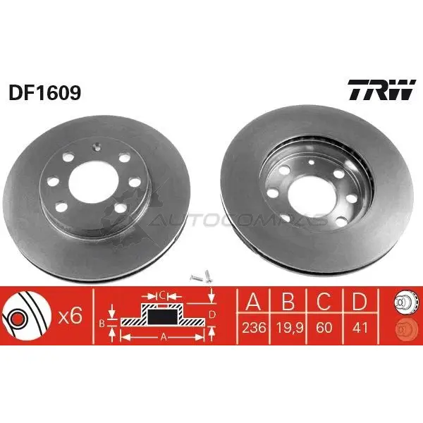 Тормозной диск TRW 5P6KT V 3322936160908 1523376 df1609 изображение 0