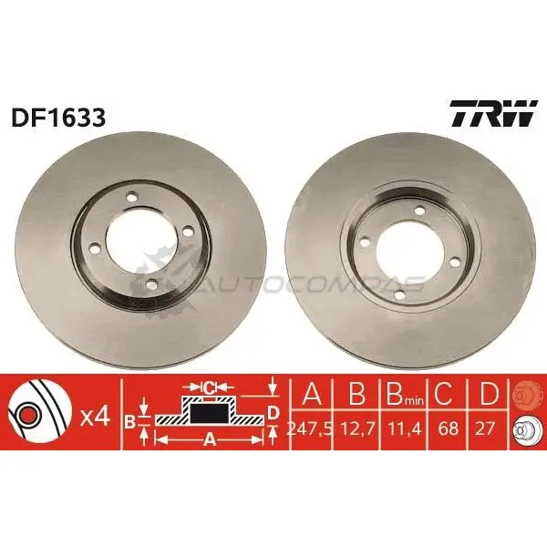 Тормозной диск TRW 1523393 df1633 3322936163305 772V C изображение 0
