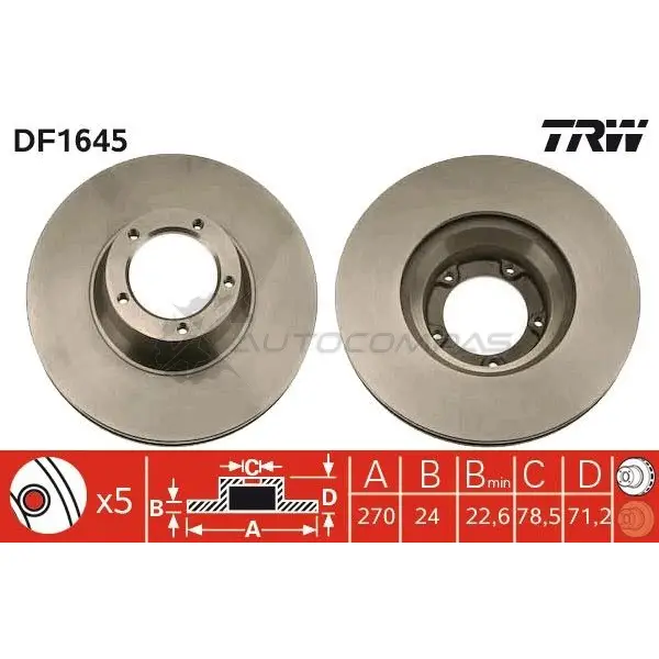Тормозной диск TRW 3322936164500 df1645 1523397 3 MEW8V - Изображение 1