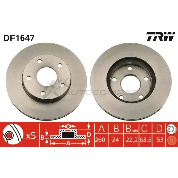 Тормозной диск TRW 1523399 WTBAH G df1647 3322936164708 изображение 0