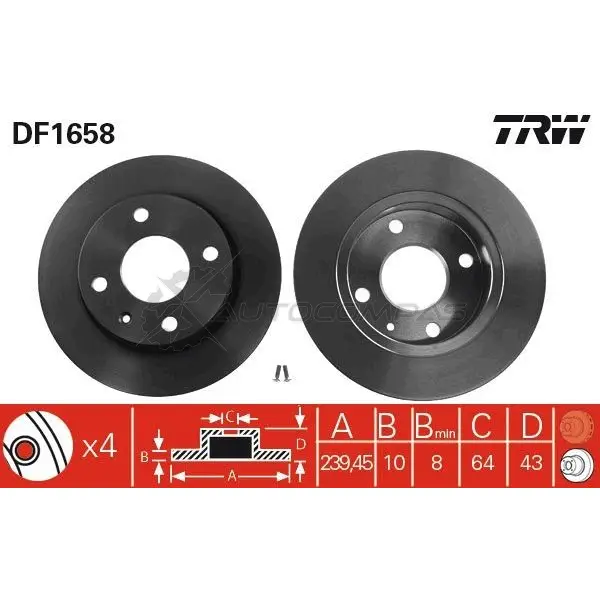 Тормозной диск TRW 3322936165804 df1658 8 ZV7UF 1523410 - Изображение 1