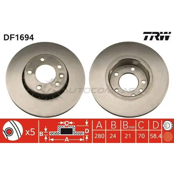 Тормозной диск TRW 3322936169406 df1694 80 1VM 1523435 - Изображение 1