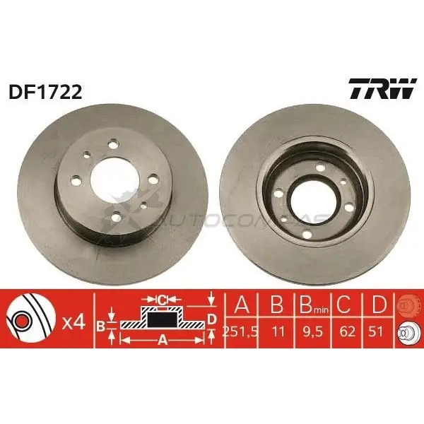 Тормозной диск TRW 1523448 df1722 3322936172208 H0F BS - Изображение 1